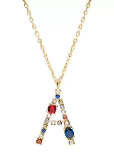 Lab Created Gold Multi Color CZ Initial Pendant