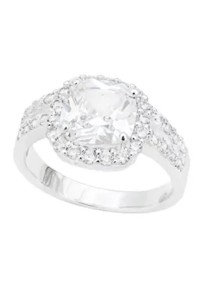 Lab Created Silver Cushion Cut Cubic Zirconia Ring