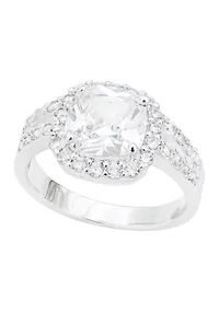 Lab Created Silver Cushion Cut Cubic Zirconia Ring