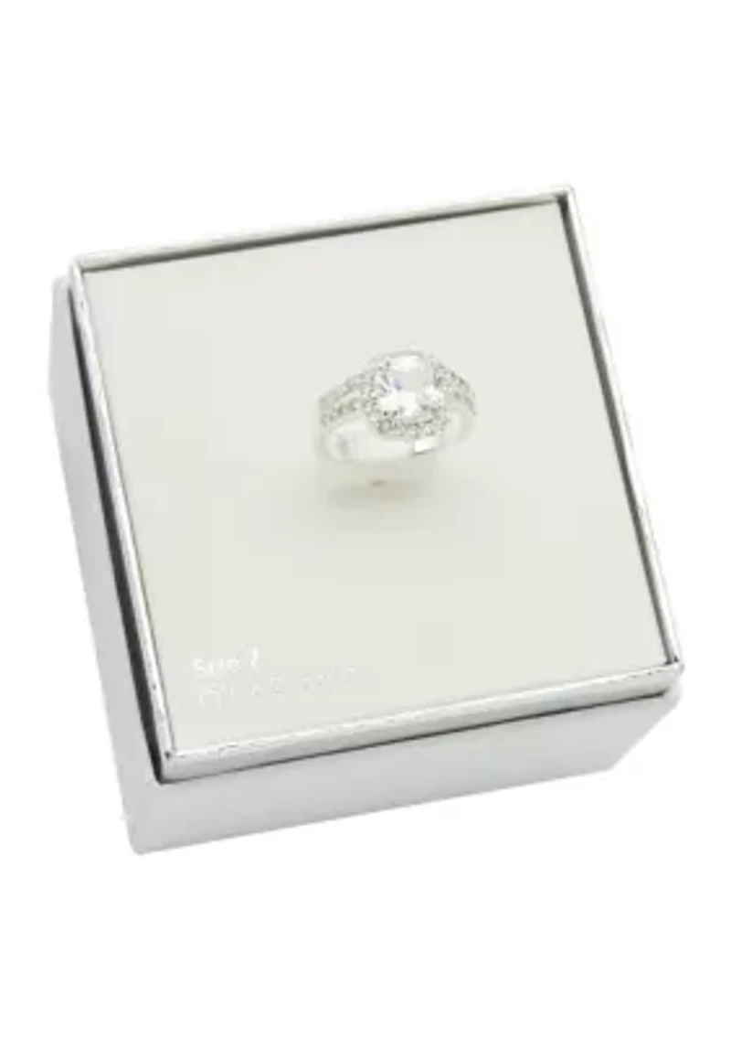 Lab Created Silver Cushion Cut Cubic Zirconia Ring