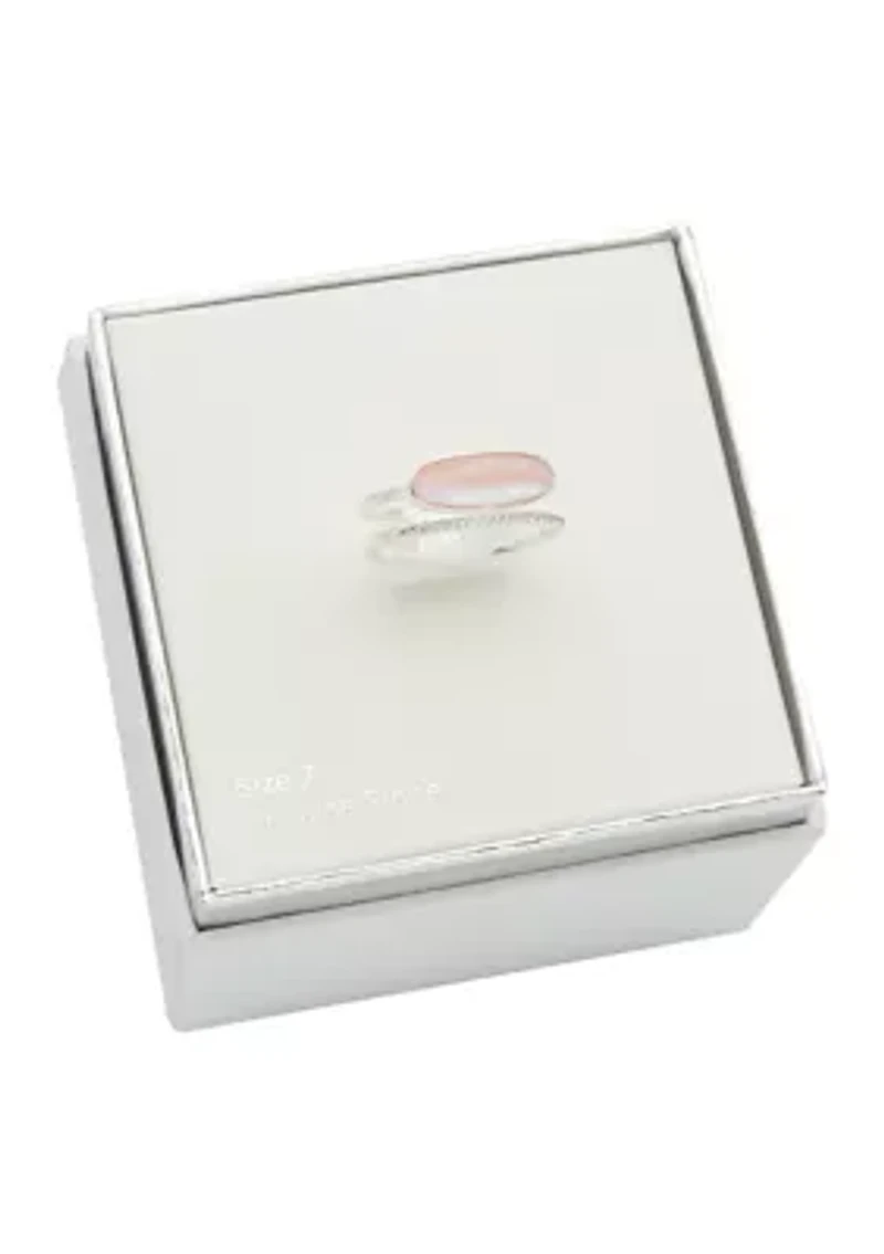 Silver Tone Lab Created Cubic Zirconia Mother of Pearl Open Wrap Ring