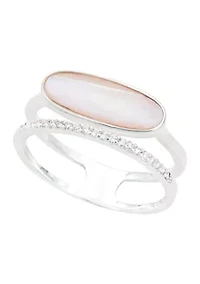 Silver Tone Lab Created Cubic Zirconia Mother of Pearl Open Wrap Ring