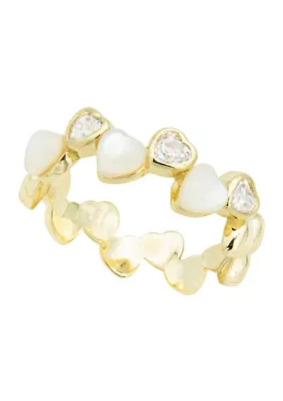 Lab Created Multi Heart Cubic Zirconia & Mother of Pearl Gold Ring