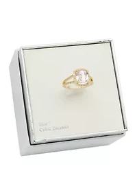 Gold Tone Emerald Halo Pavé Band Ring