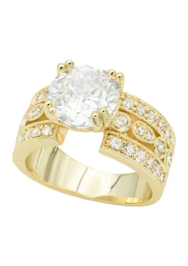 Gold Tone Triple Pavé Band Stone Ring