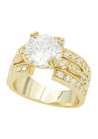 Gold Tone Triple Pavé Band Stone Ring