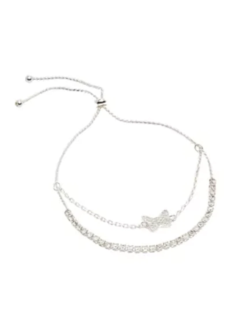 Silver Tone Cubic Zirconia Pavé Double Row Necklace