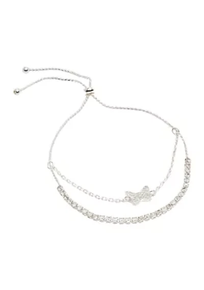 Silver Tone Cubic Zirconia Pavé Double Row Necklace