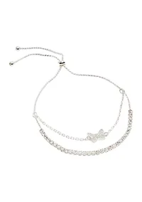 Silver Tone Cubic Zirconia Pavé Double Row Necklace