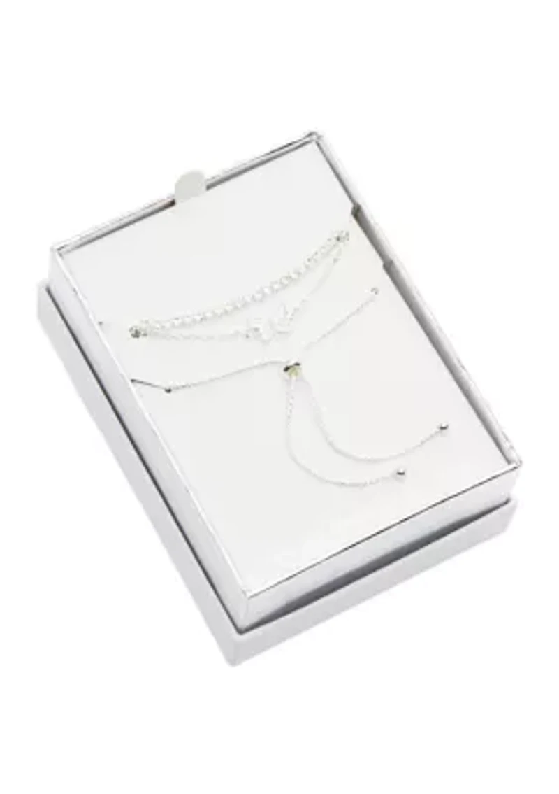 Silver Tone Cubic Zirconia Pavé Double Row Necklace