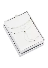 Silver Tone Cubic Zirconia Pavé Double Row Necklace