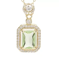 Gold Tone Green Emerald Stone Halo Pendant Necklace