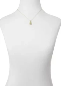 Gold Tone Green Emerald Stone Halo Pendant Necklace