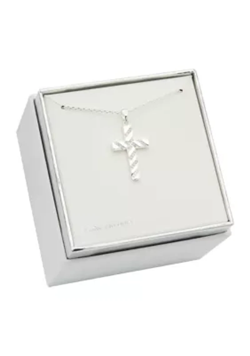 Silver Tone Cubic Zirconia Pavé Cross Pendant Necklace