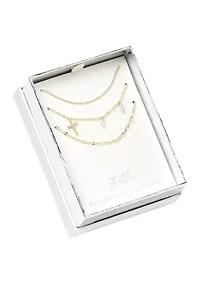 Gold Tone Triple Strand Chain and Cross Necklace Set