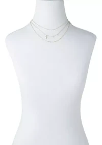 Gold Tone Triple Strand Chain and Cross Necklace Set