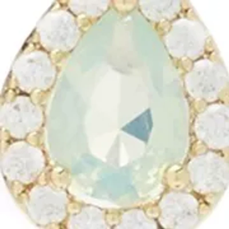 Gold Tone Cubic Zirconia Pear Halo Necklace and Earrings Set