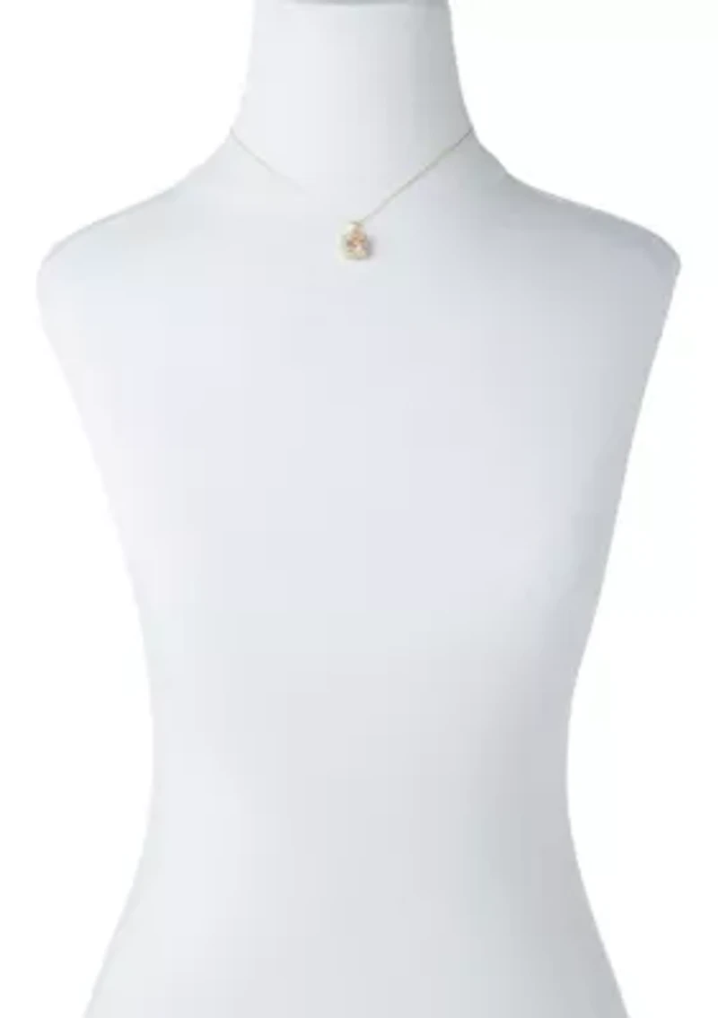 Lab Grown Gold Tone Champagne Cubic Zirconia Cushion Halo Pavé Pendant Necklace