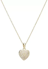 Lab Grown Gold Tone Cubic Zirconia Pavé Puff Heart Locket Necklace
