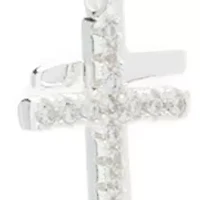 Silver Tone Cubic Zirconia Pavé Double Cross Charm Pendant Necklace