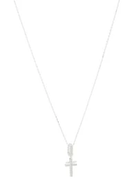 Silver Tone Cubic Zirconia Pavé Double Cross Charm Pendant Necklace