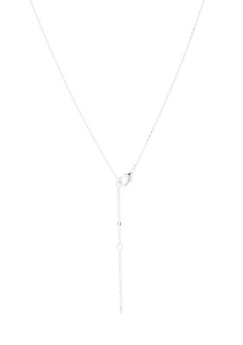 Silver Tone Cubic Zirconia Pavé Double Cross Charm Pendant Necklace