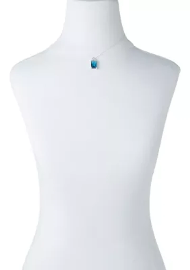 Silver Tone Emerald Stone Drop Pendant Necklace