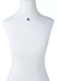 Silver Tone Emerald Stone Drop Pendant Necklace