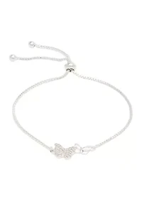Silver Tone Cubic Zirconia Pavé Double Butterfly Adjustable Bracelet