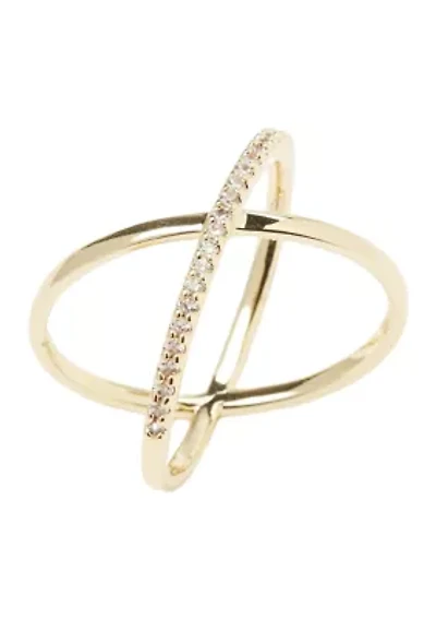 Gold Tone Cubic Zirconia Pavé Cross Band Ring