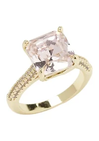 Gold Tone Square Morganite Stone Pavé Band Ring