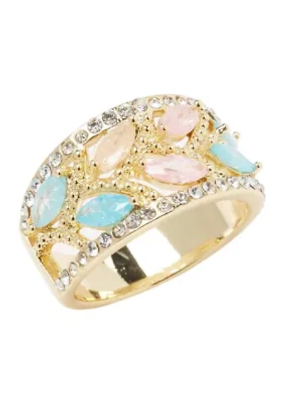 Gold Tone Opaque Marquise Multi Pavé Band Ring