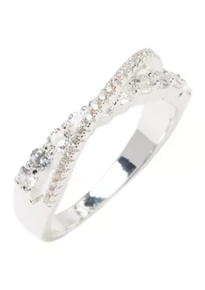 Silver Tone Cubic Zirconia Pavé Wrapped Band Ring