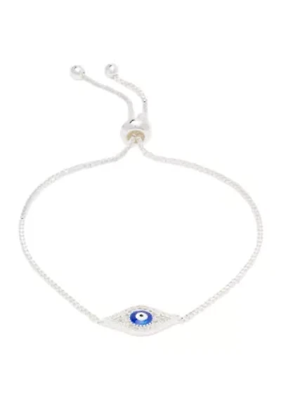 Cubic Zirconia Evil Eye Pavé Bolo Adjustable Bracelet