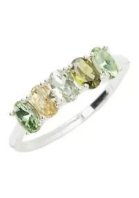 Silver Tone Five Stone Oval Birthstone Ring