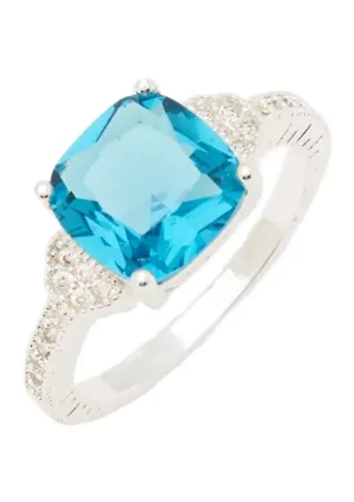 Silver Tone Cushion Stone Pavé Ring