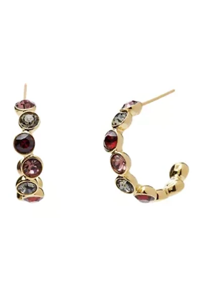 Gold Tone Crystal Bezel Multi Half Hoop Earrings