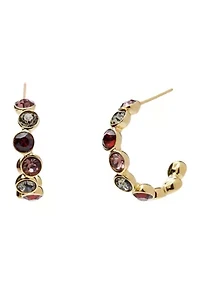 Gold Tone Crystal Bezel Multi Half Hoop Earrings