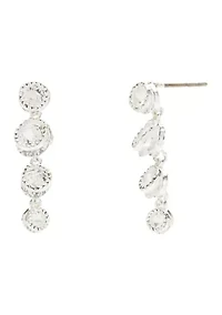 Silver Tone Cubic Zirconia Round Bezel Graduated Drop Earrings