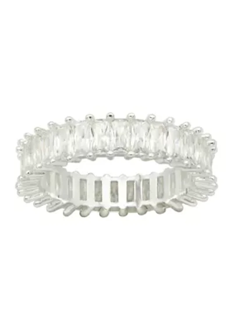 Silver Tone Cubic Zirconia Baguette Band Ring