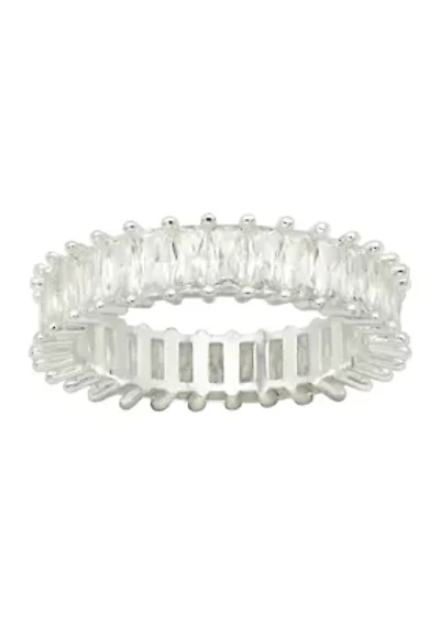 Silver Tone Cubic Zirconia Baguette Band Ring