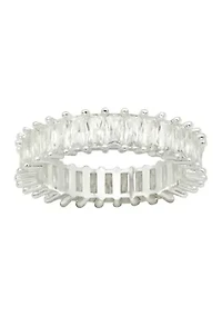 Silver Tone Cubic Zirconia Baguette Band Ring