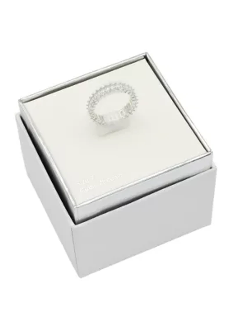 Silver Tone Cubic Zirconia Baguette Band Ring
