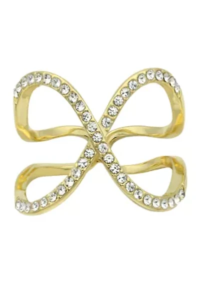 Gold Tone Crystal Pavé X Band Ring