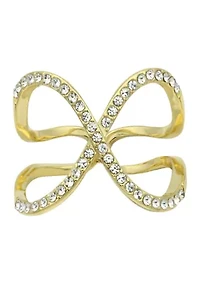 Gold Tone Crystal Pavé X Band Ring