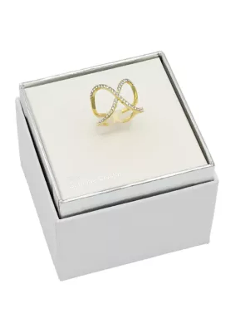 Gold Tone Crystal Pavé X Band Ring