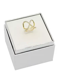 Gold Tone Crystal Pavé X Band Ring