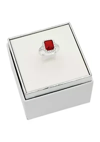 Silver Tone Siam Stone Halo Open Band Ring