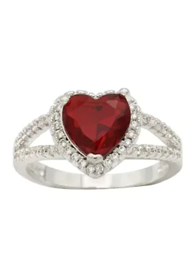 Silver Tone Halo Pavé Heart Ring