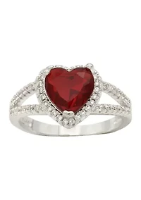 Silver Tone Halo Pavé Heart Ring